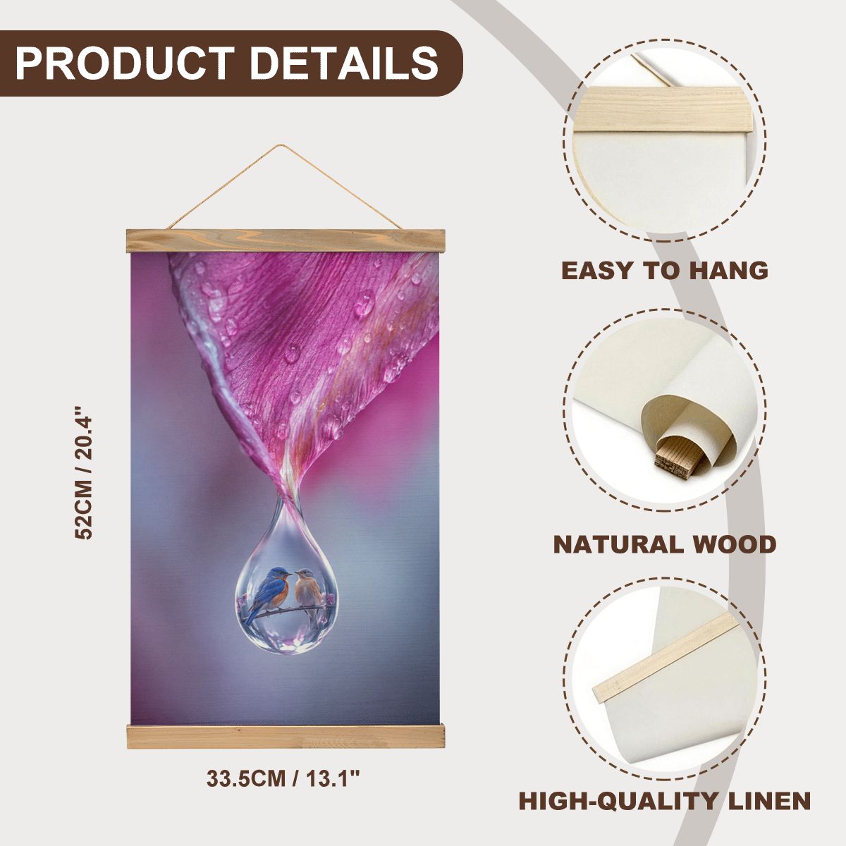 Linen Canvas Wall Art Bird Dew Drop
