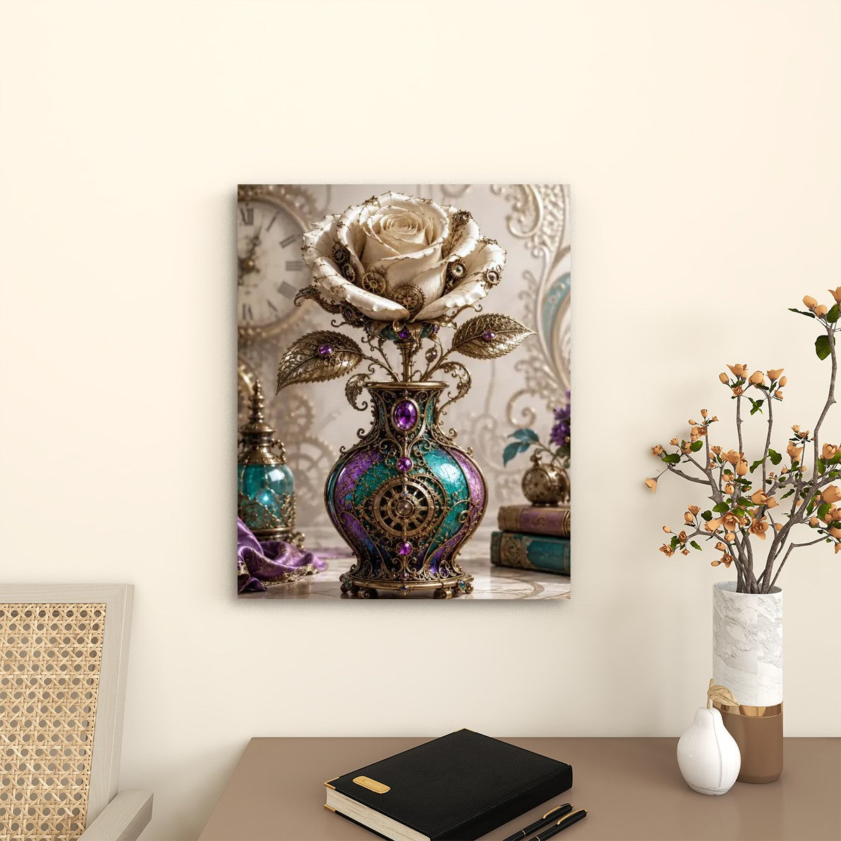 Canvas Prints Wall Art Steampunk Rose Vase