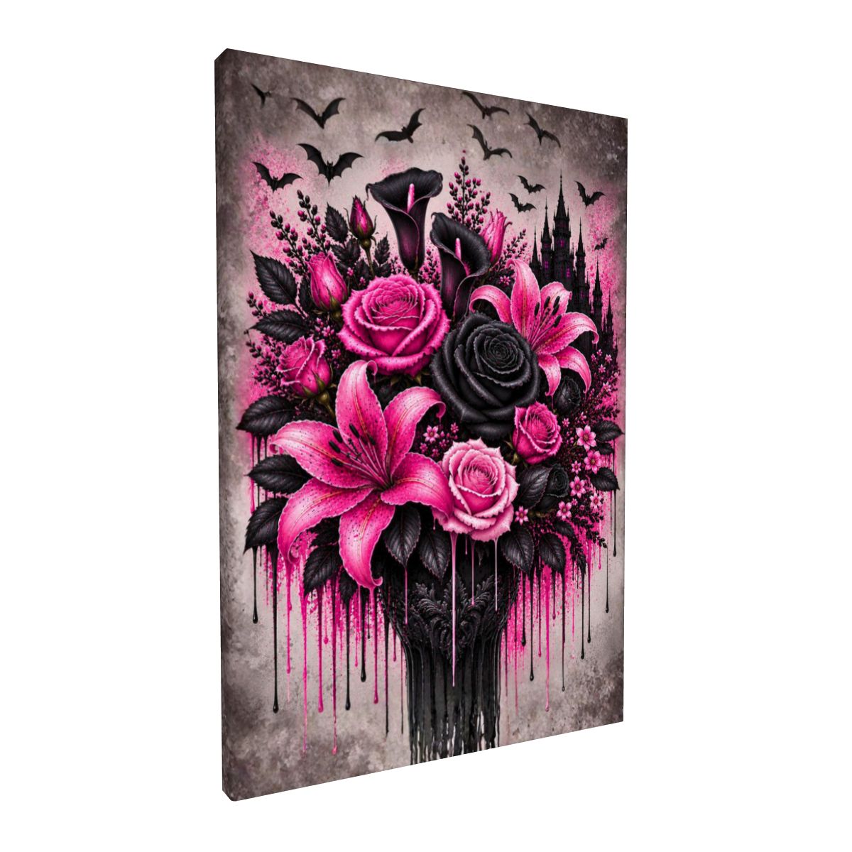 Framed Canvas Painting Pink Flower Bouquet (Made in USA)