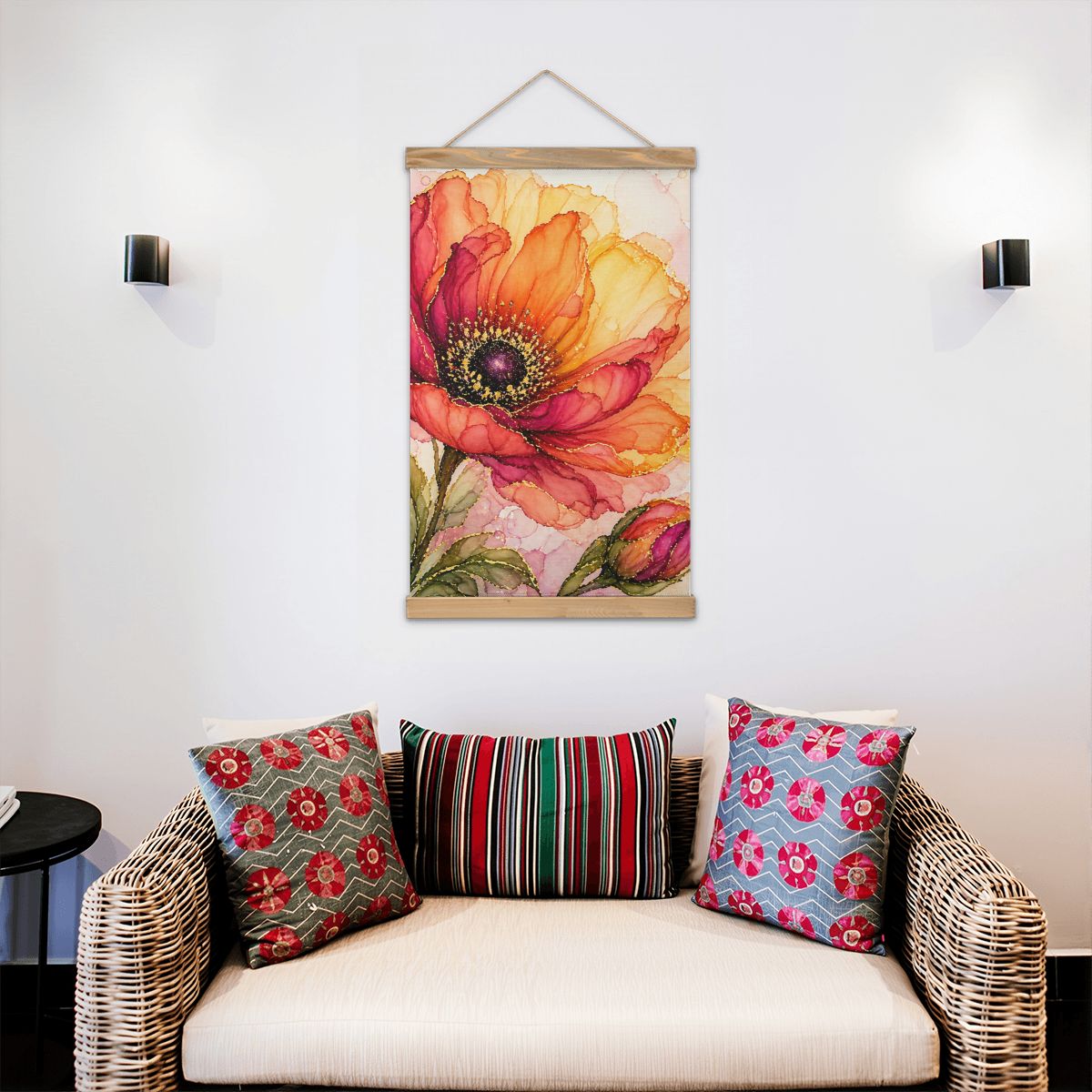 Linen Canvas Wall Art Orange Flower