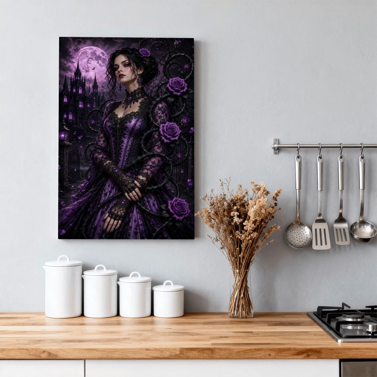 Framed Canvas Painting Gothic Halloween Woman with Vine (Made in the USA)