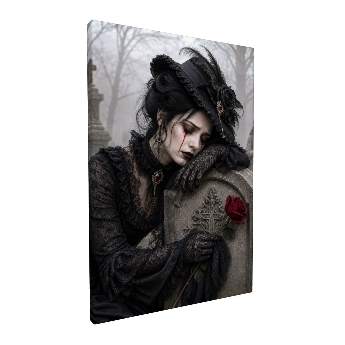 Framed Canvas Painting Halloween Victorian Woman Grave Lost Love (Made in USA)