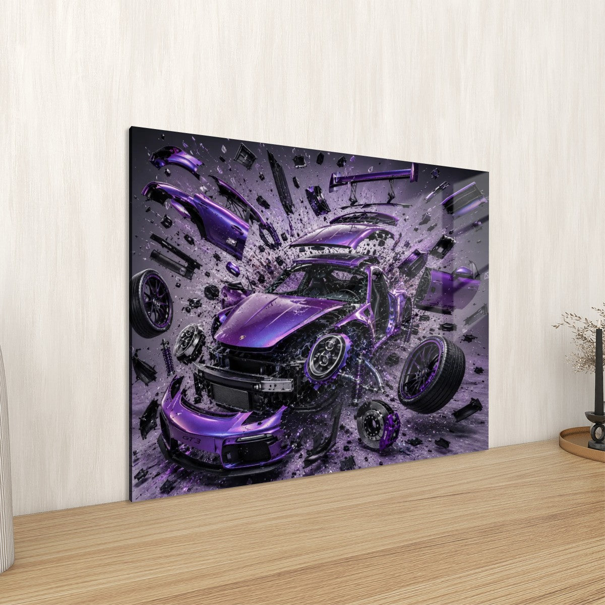 Rectangular Acrylic Wall Art Prints with Hook Porsche 918 Shattered-Purple Pearlescent