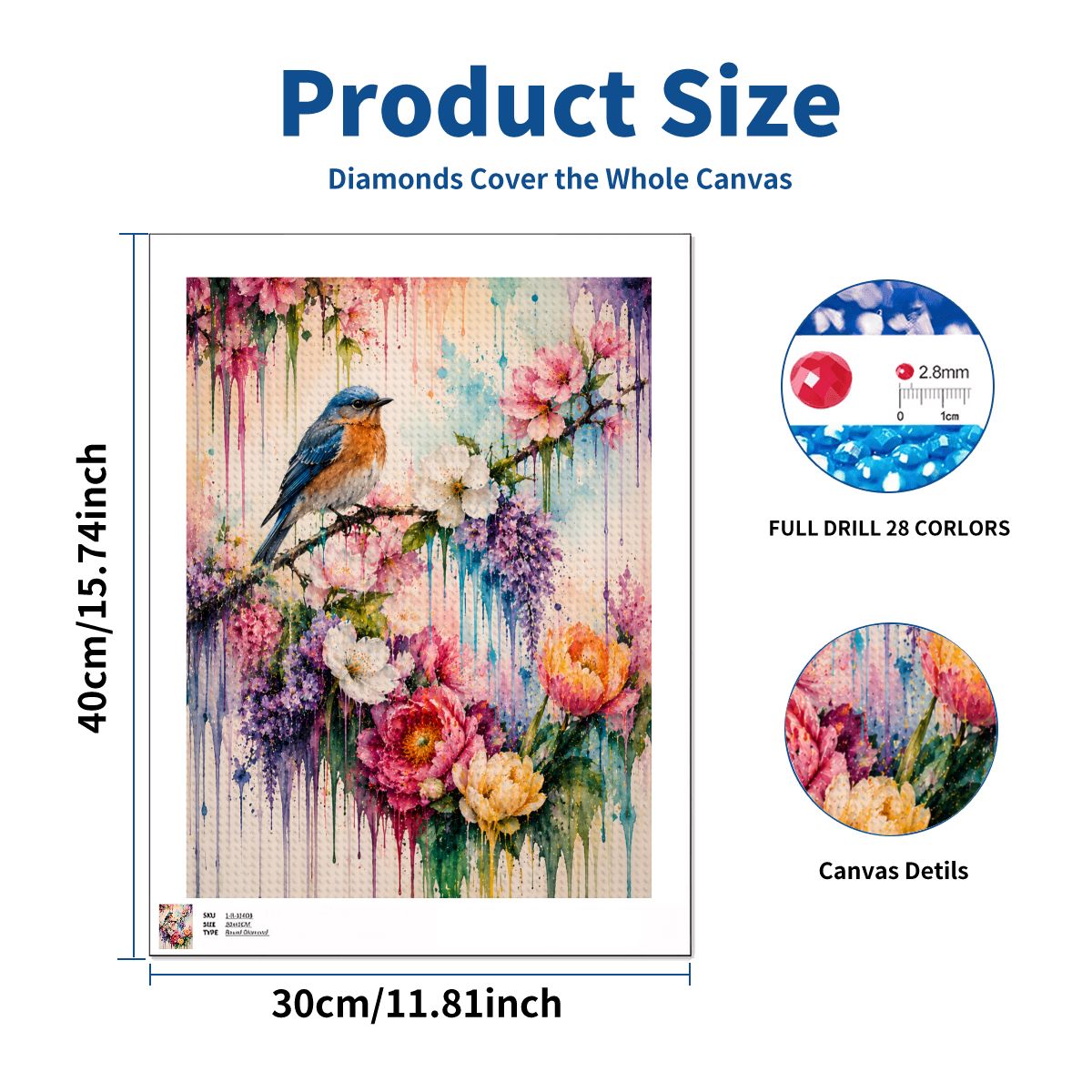 Diamond Art Painting 12x16 Bird Floral
