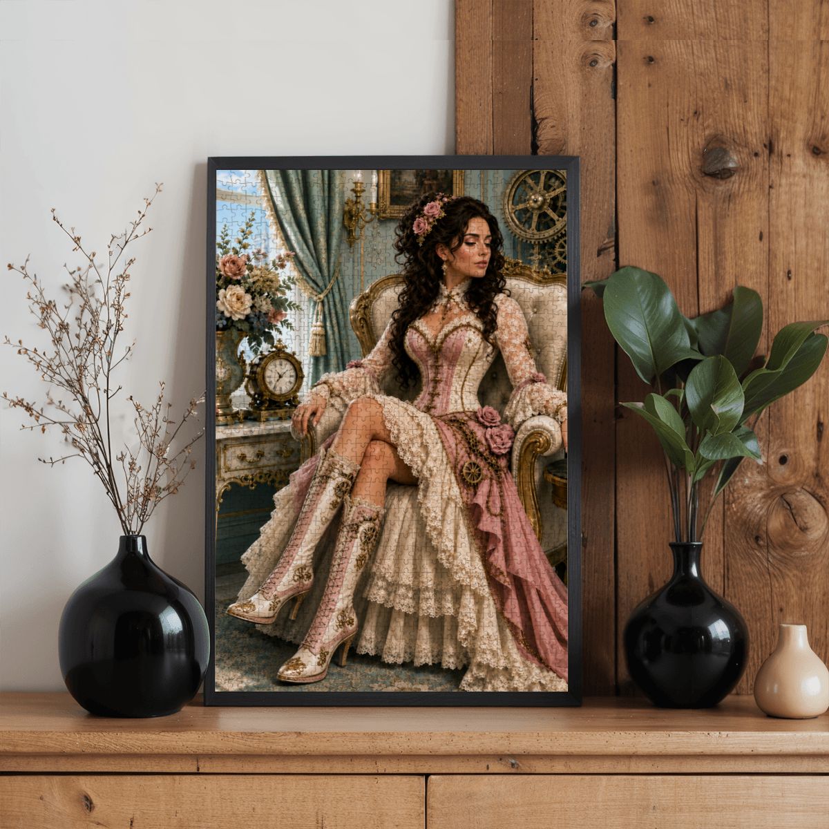 Wooden Jigsaw Puzzles 1000 pcs Steampunk Victorian Woman Pink and White