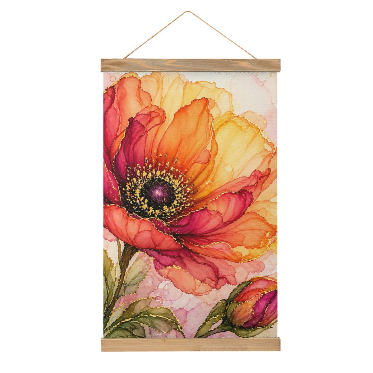 Linen Canvas Wall Art Orange Flower