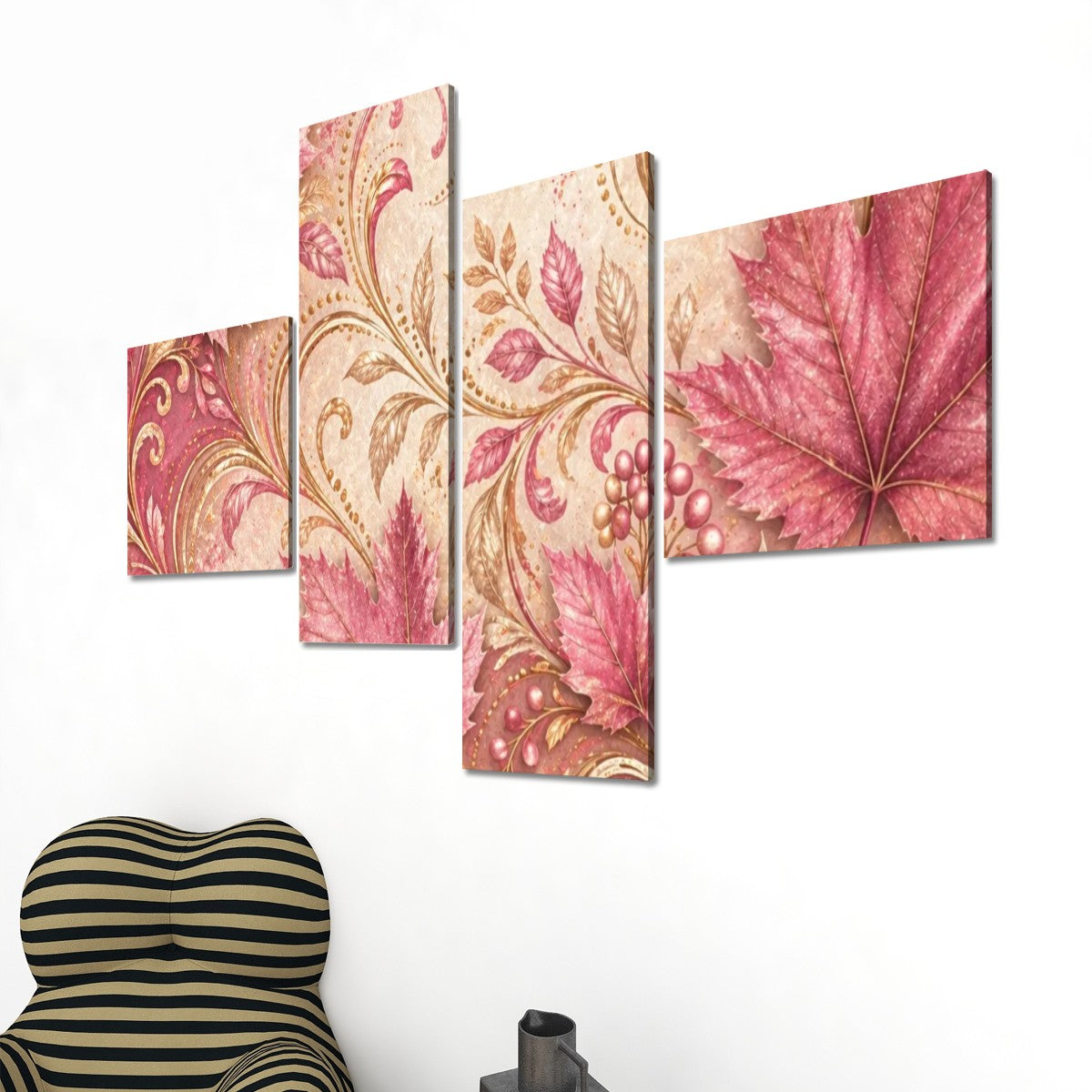 4 Panels Canvas Prints Wall Art Fall Pink