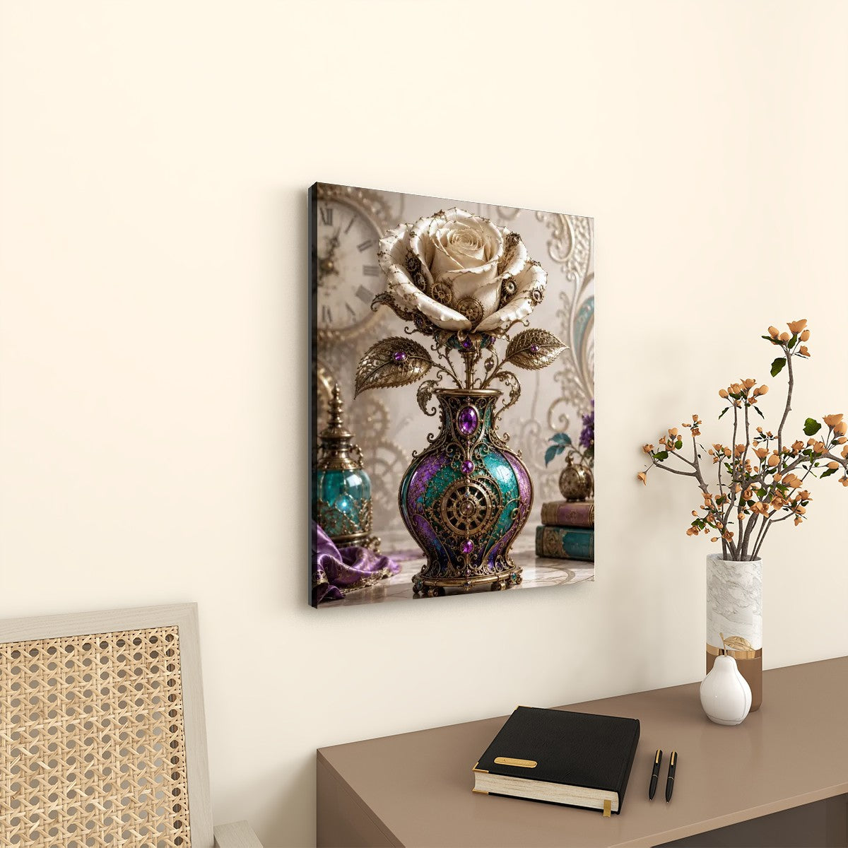 Canvas Prints Wall Art Steampunk Rose Vase