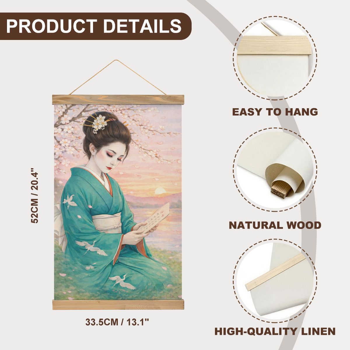 Linen Canvas Wall Art Geisha Reading