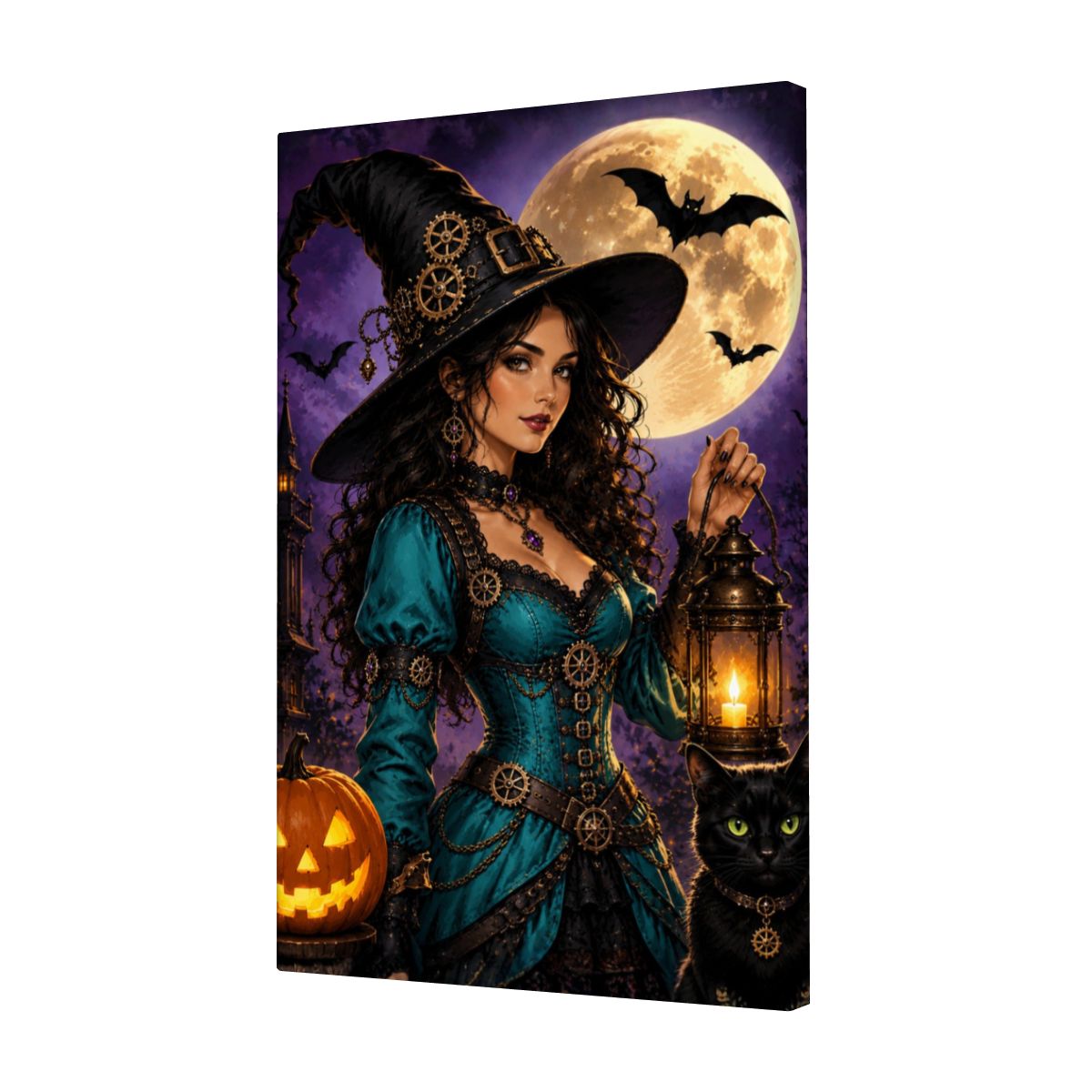 Framed Canvas Painting Halloween Witch (Made in USA)