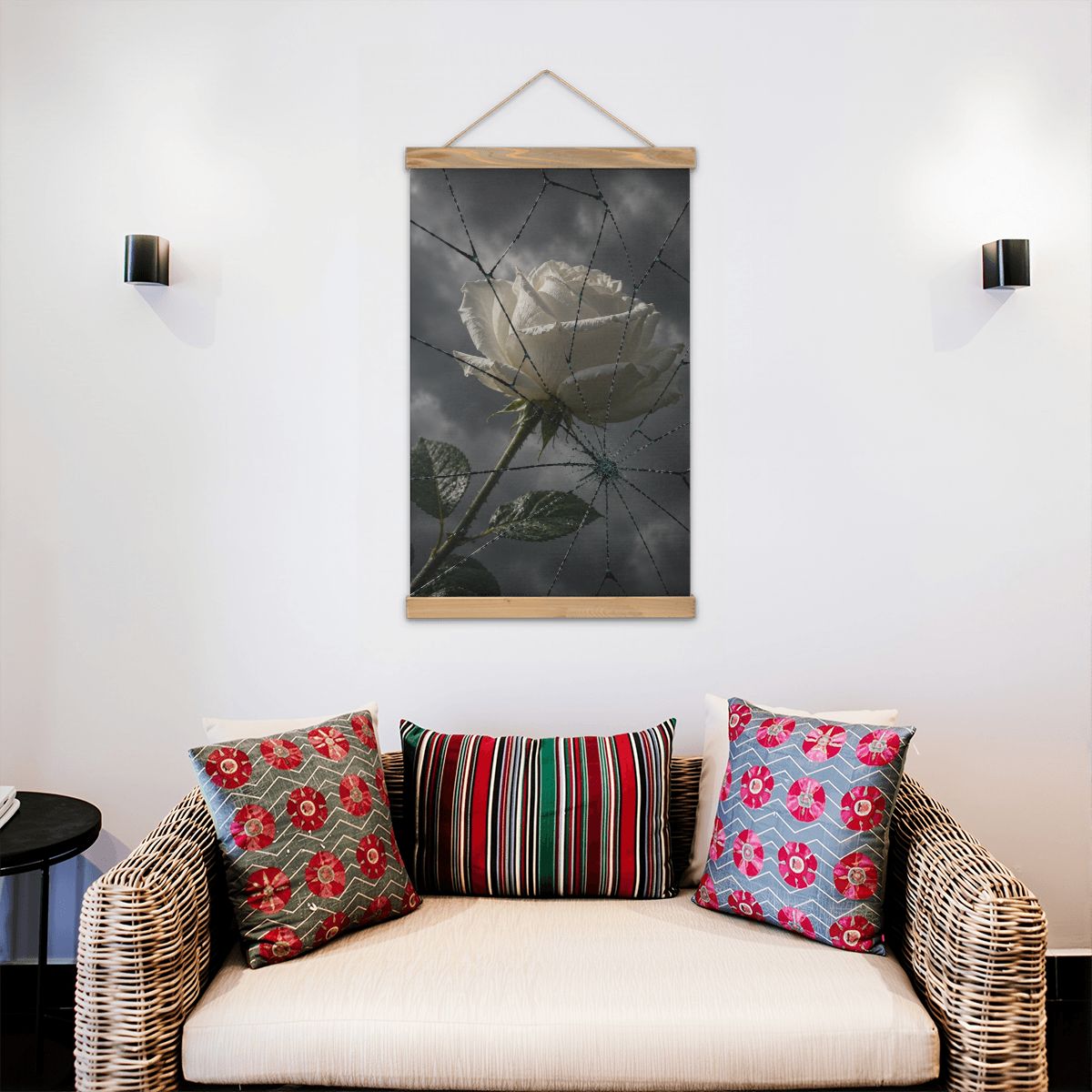 Linen Canvas Wall Art Broken Glass and Rose