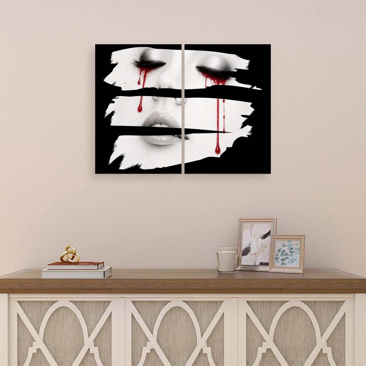 2 Panels Canvas Prints Wall Art Bleeding Heart (Black Background)