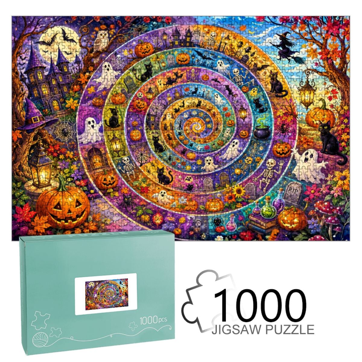 1000pcs Wooden Jigsaw Puzzles  Made in USA) Halloween Spiral Abstract