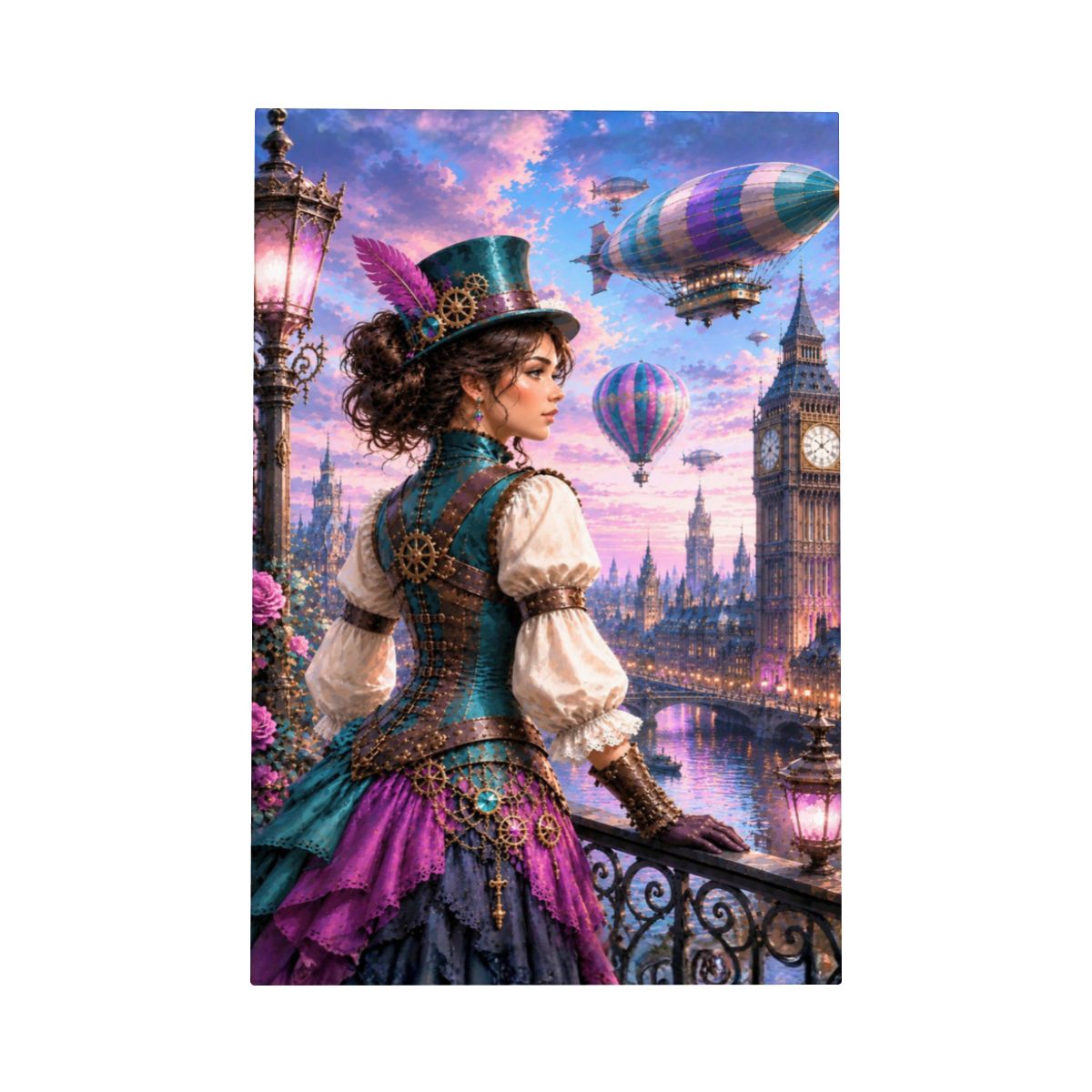 Framed Canvas Painting Steampunk Harbor (Made in USA)