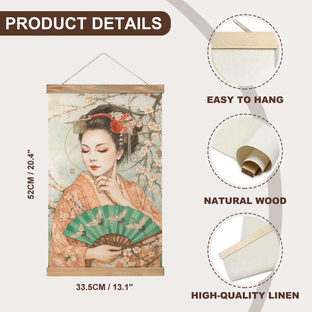Linen Canvas Wall Art Geisha with Fan