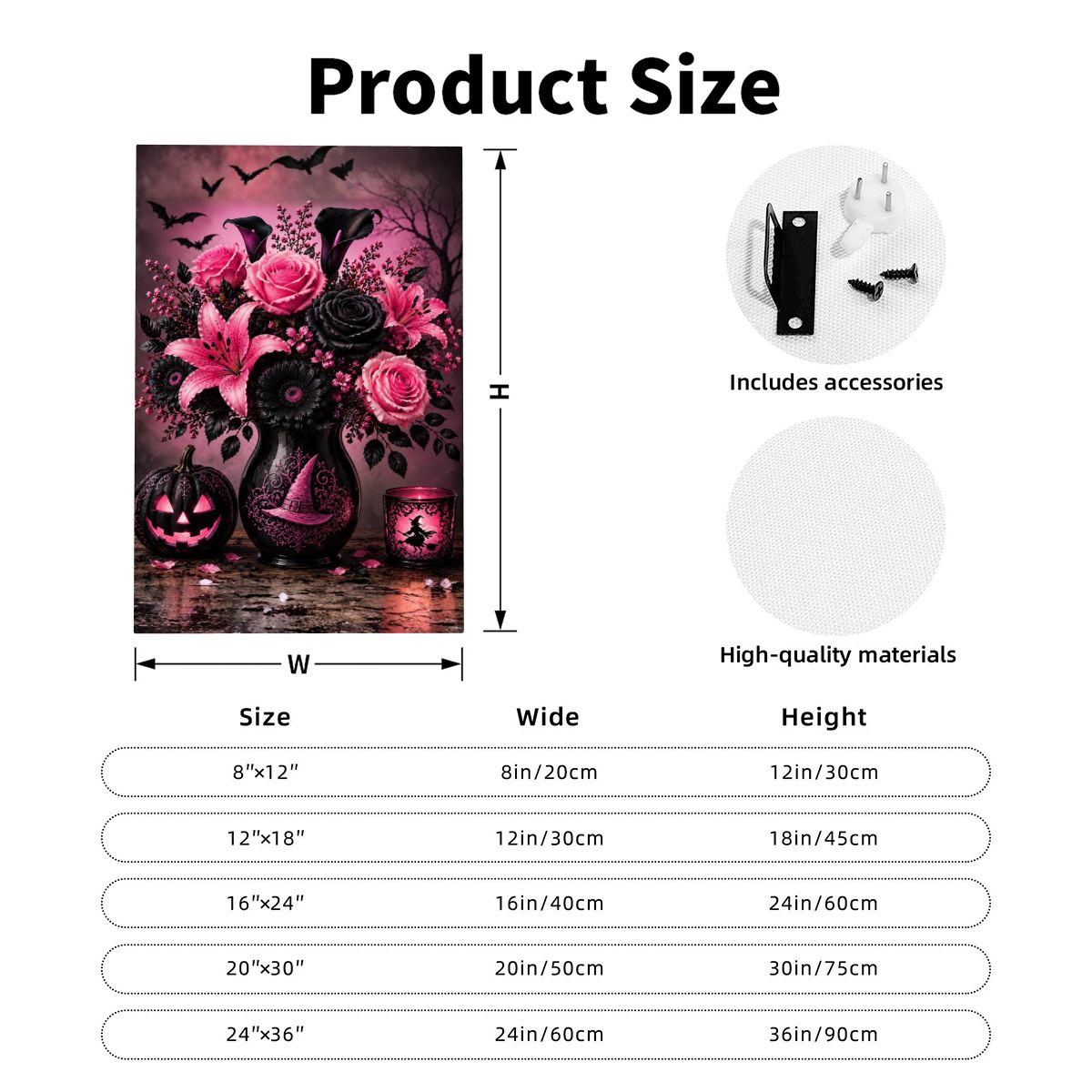 Framed Canvas Painting Halloween Pink and Black Flower Vase (Made in USA)