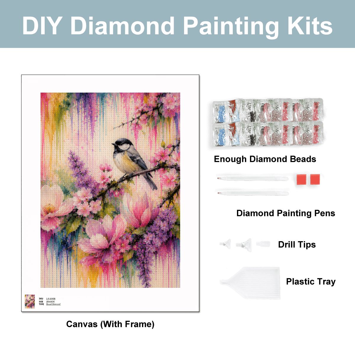 Diamond Art Painting 12x16 Bird Floral Branch