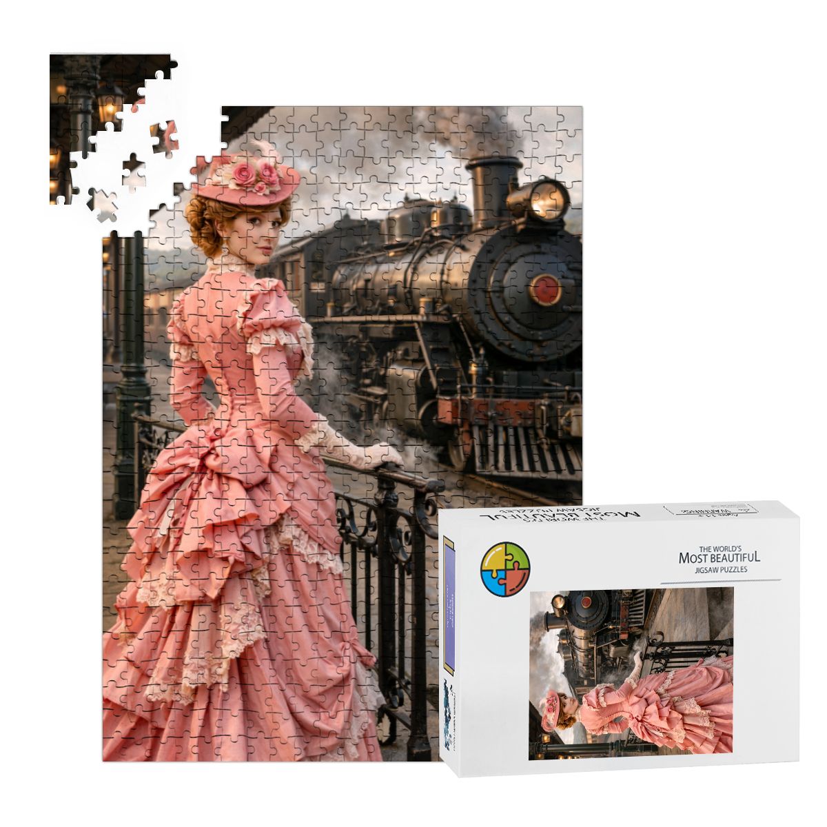 Wooden Jigsaw Puzzles 500 pcs Victorian Woman by Train 1900's Pink Dress