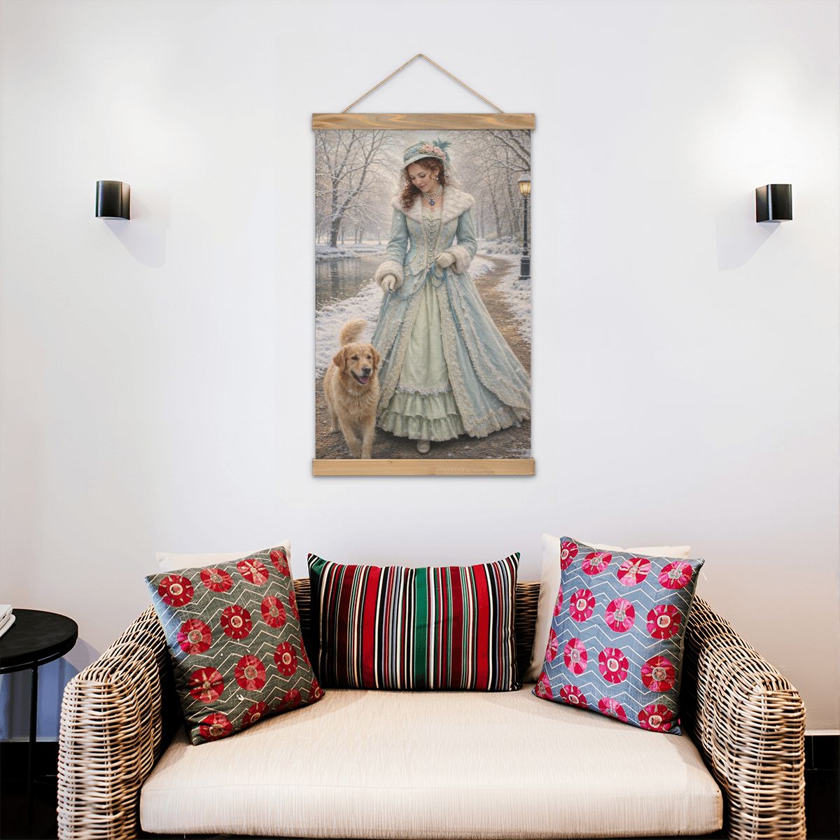 Linen Canvas Wall Art Victorian Winter Walk in the Park