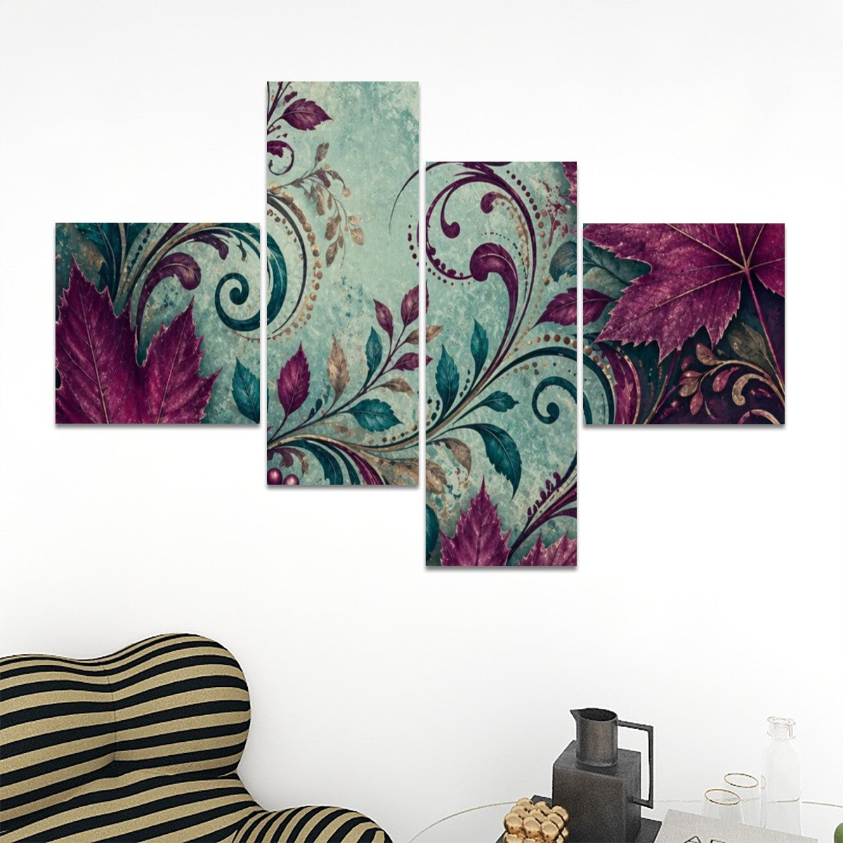 4 Panels Canvas Prints Wall Art Fall Teal