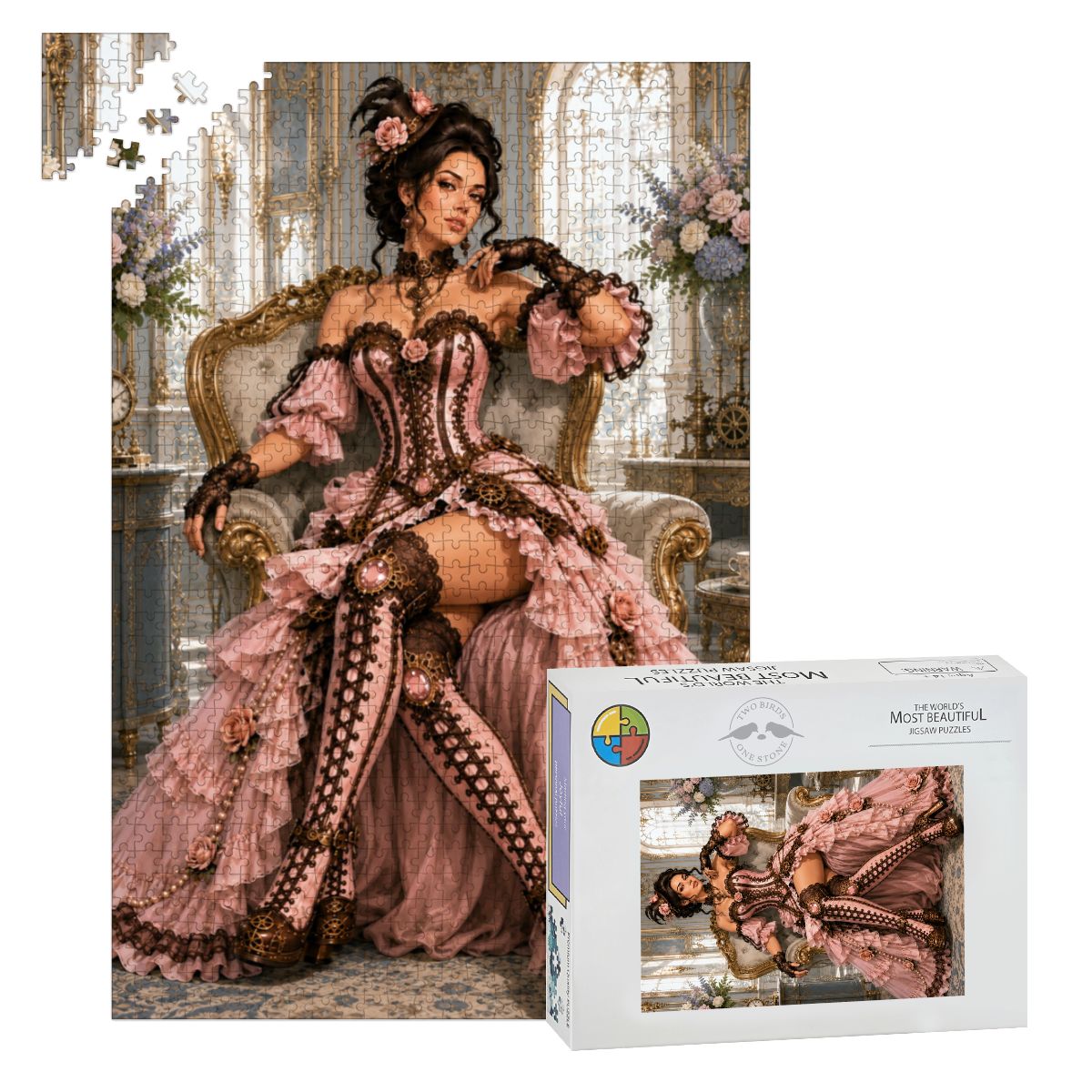 Wooden Jigsaw Puzzles 1000 pcs Steampunk Victorian Woman Pink and Brown