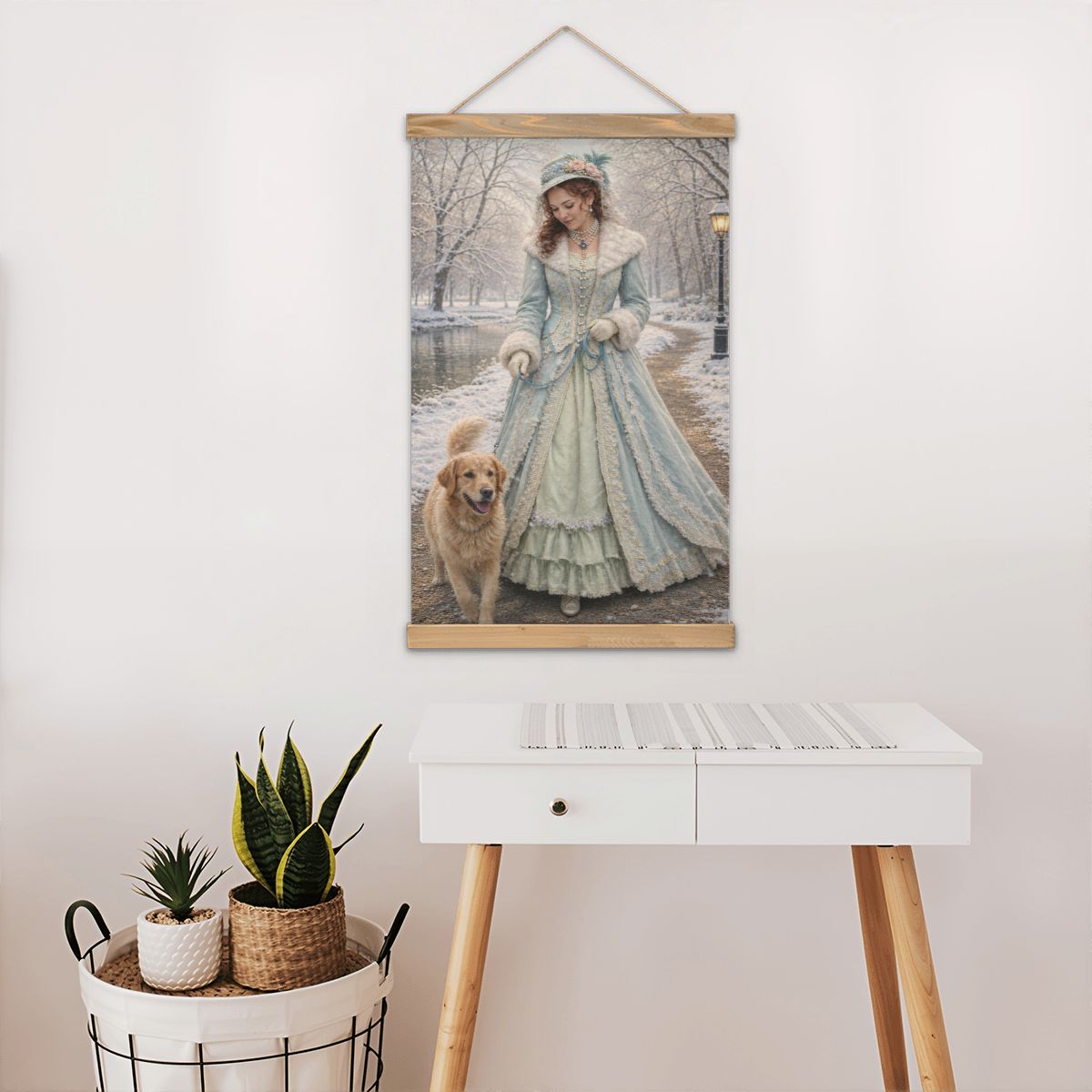 Linen Canvas Wall Art Victorian Winter Walk in the Park