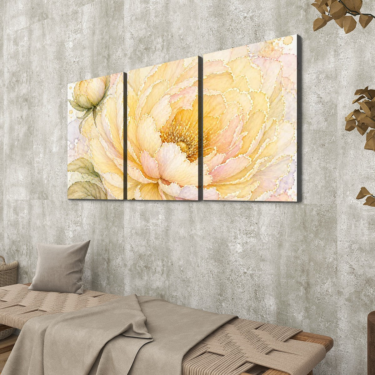 3 Panels Canvas Prints Wall Art Yellow Flower