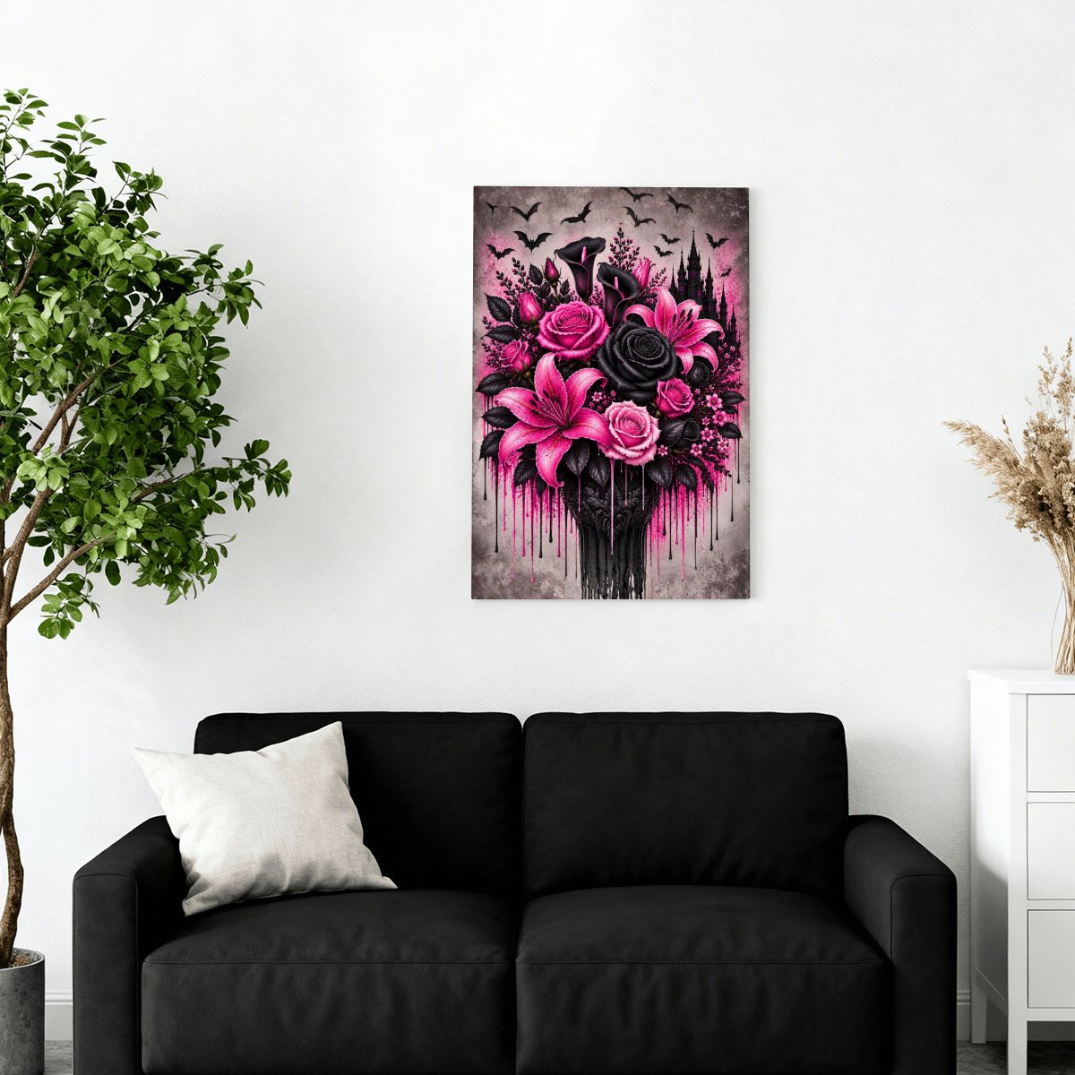 Framed Canvas Painting Pink Flower Bouquet (Made in USA)