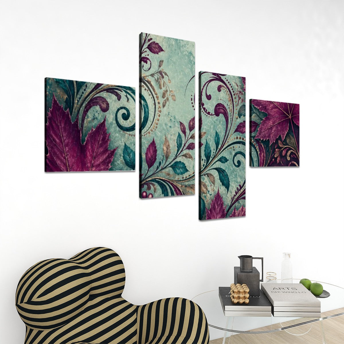 4 Panels Canvas Prints Wall Art Fall Teal