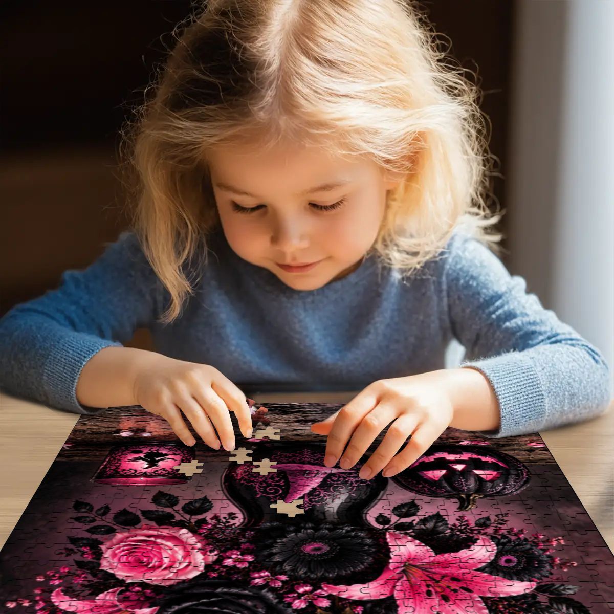 Wooden Jigsaw Puzzles 500 pcs Pink Halloween Flower Vase