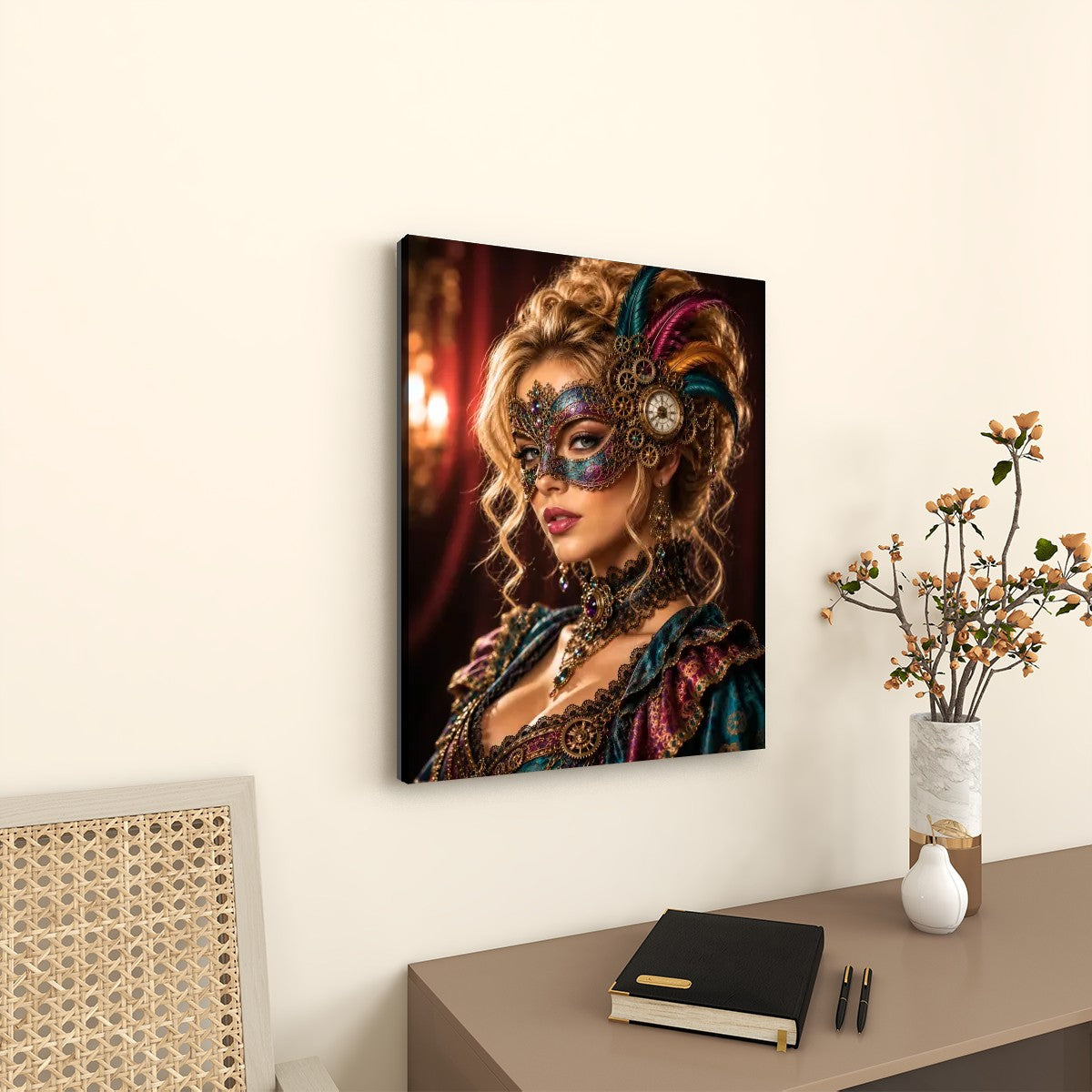Canvas Prints Wall Art Steampunk Woman Mask Multi
