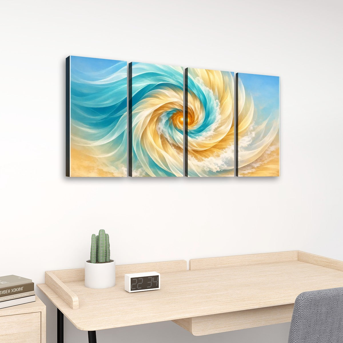 4 Panels Canvas Prints Wall Art Spinning Beach