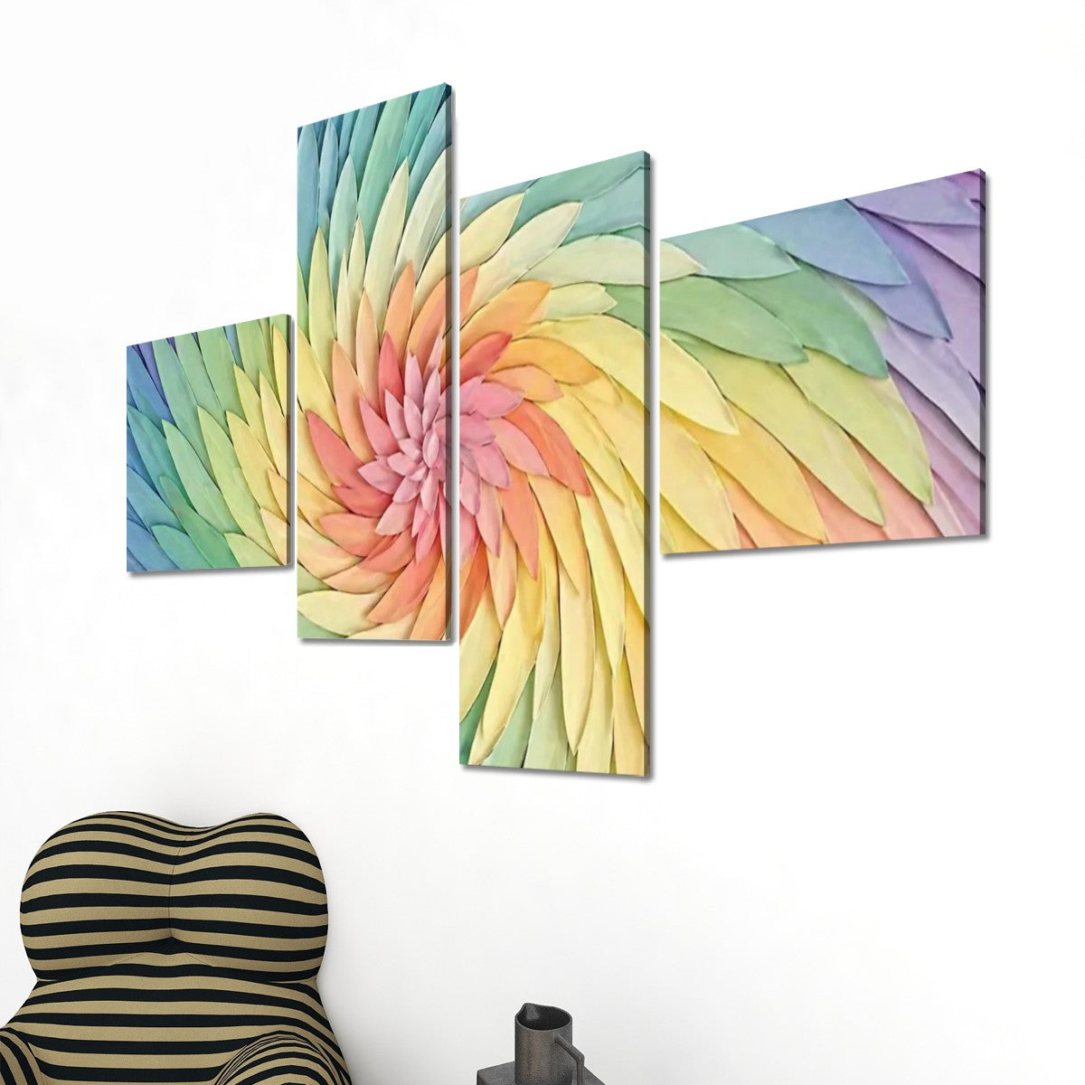 4 Panels Canvas Prints Wall Art Spiral Rainbow