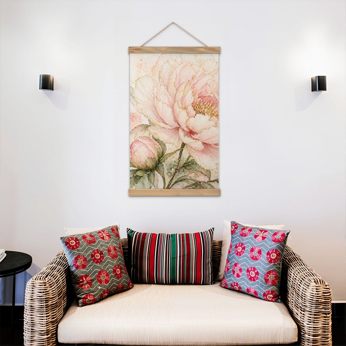Linen Canvas Wall Art Pink Flower