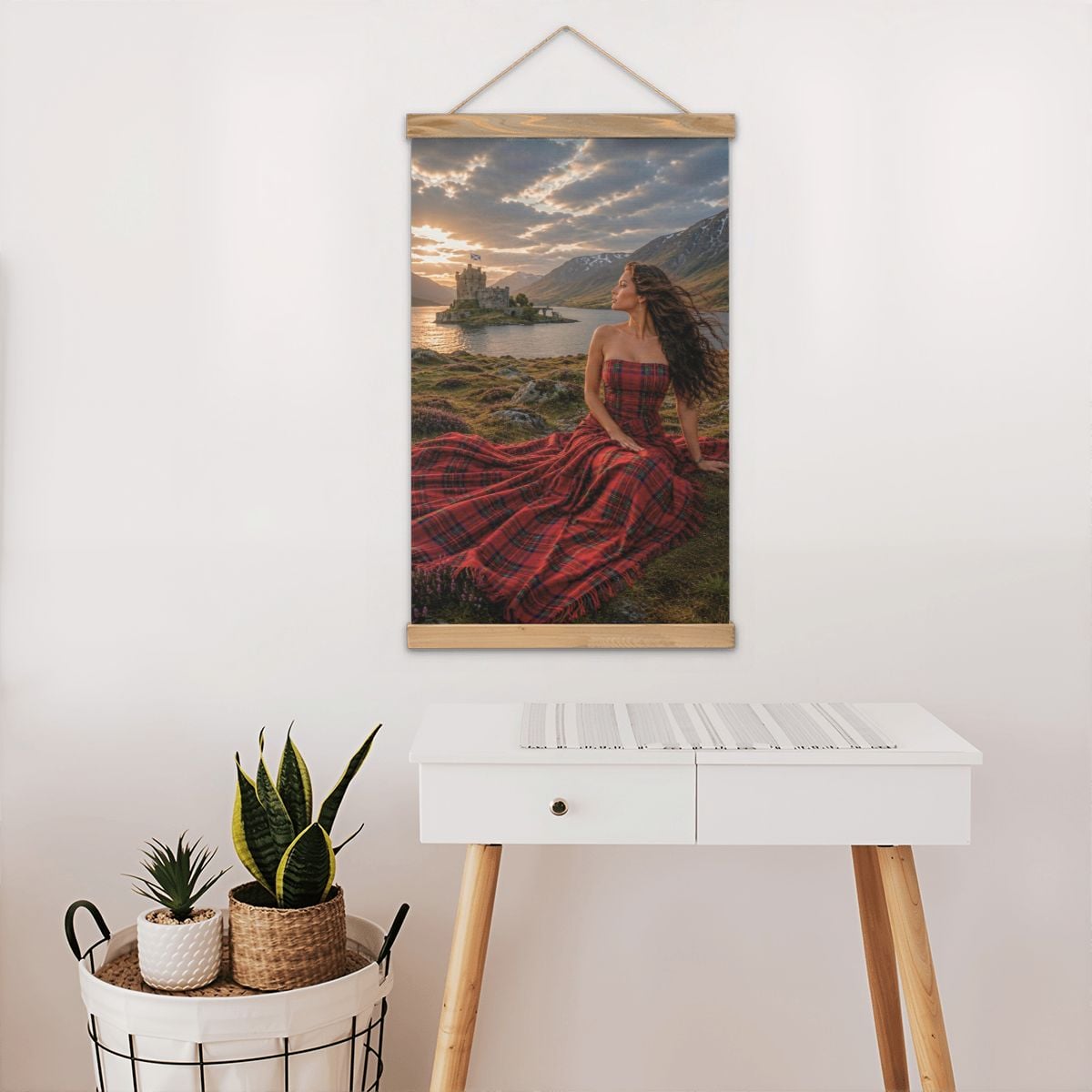 Linen Canvas Wall Art Sunset in Scotland Clan Bruce Tartan