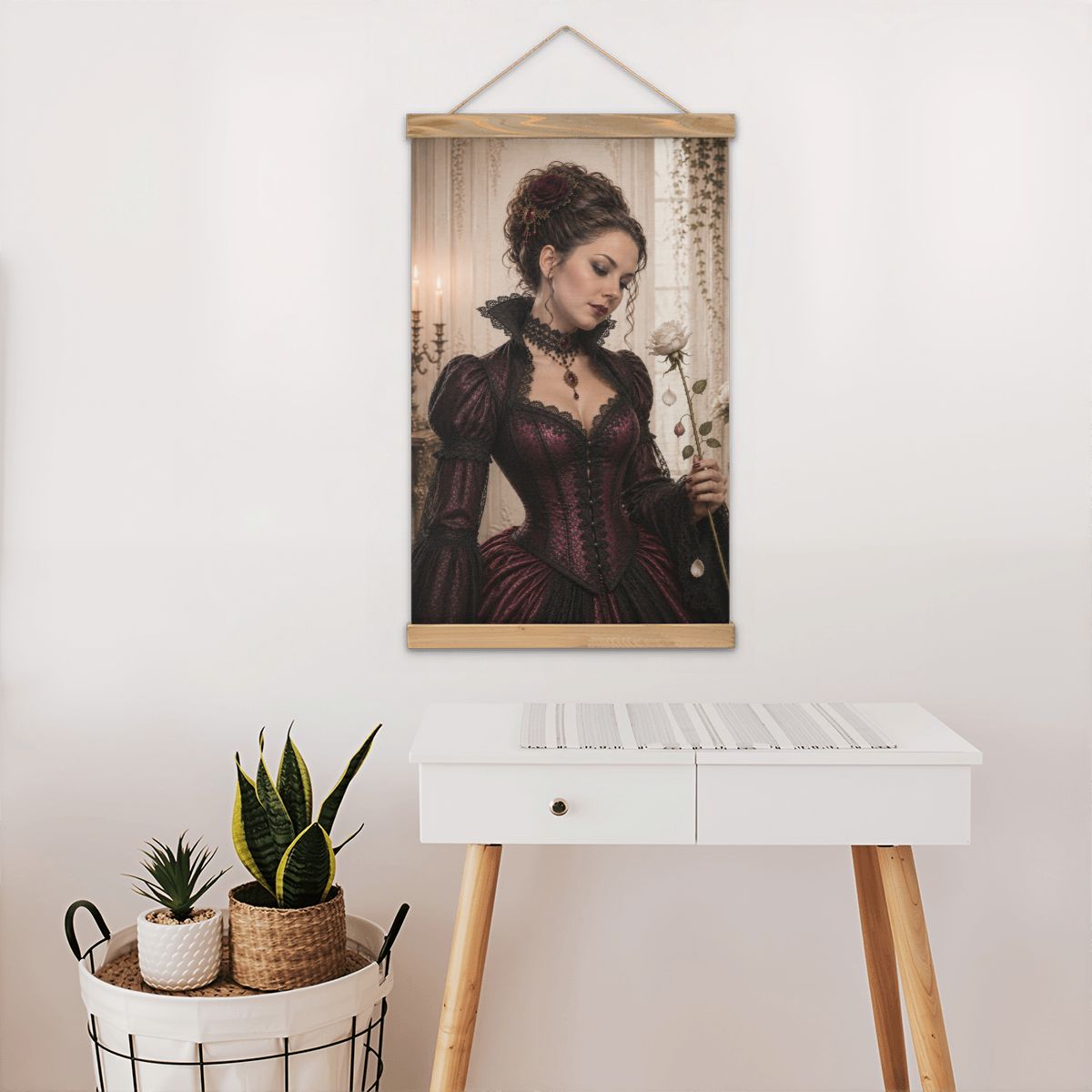 Linen Canvas Wall Art Gothic Victorian Woman Rose Halloween