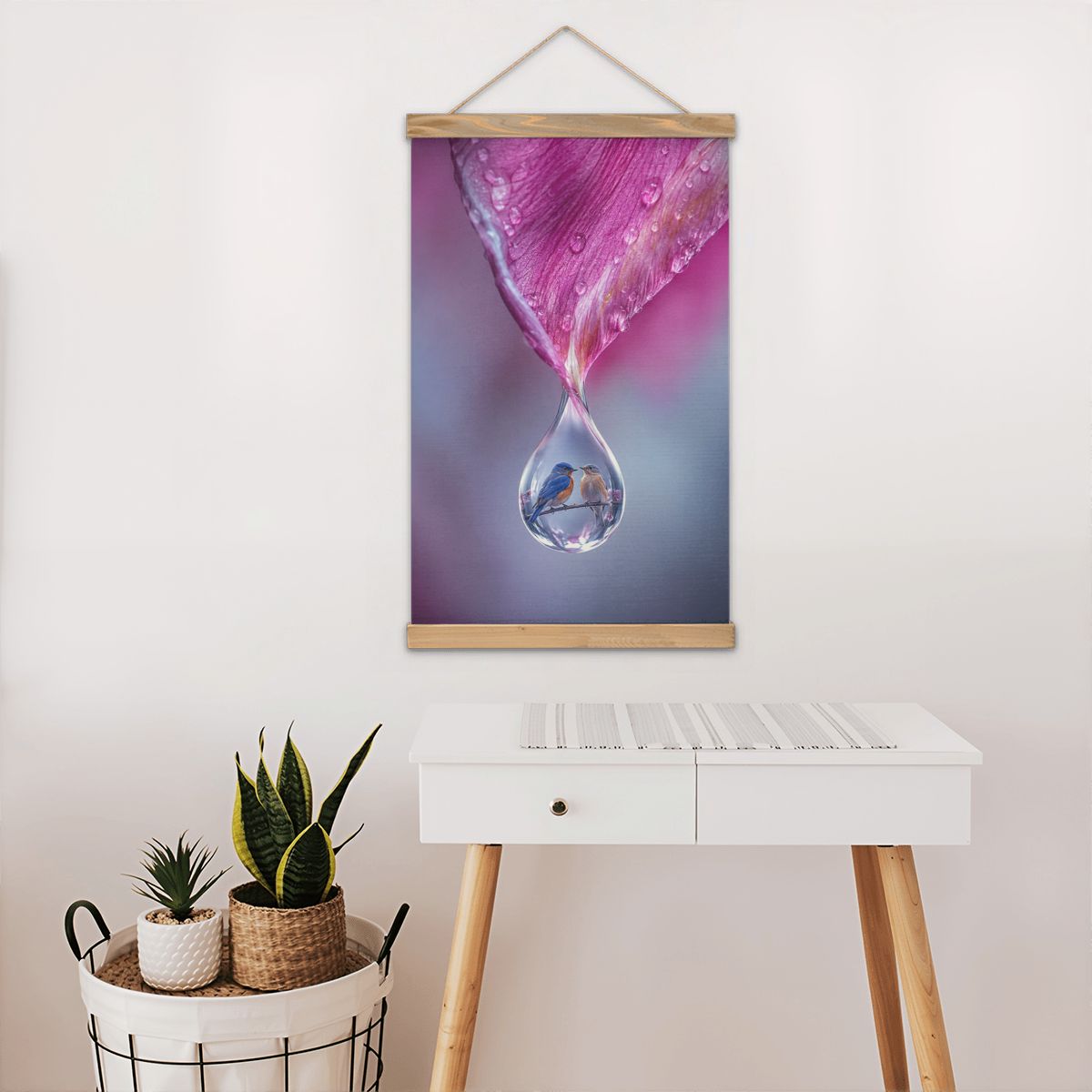 Linen Canvas Wall Art Bird Dew Drop
