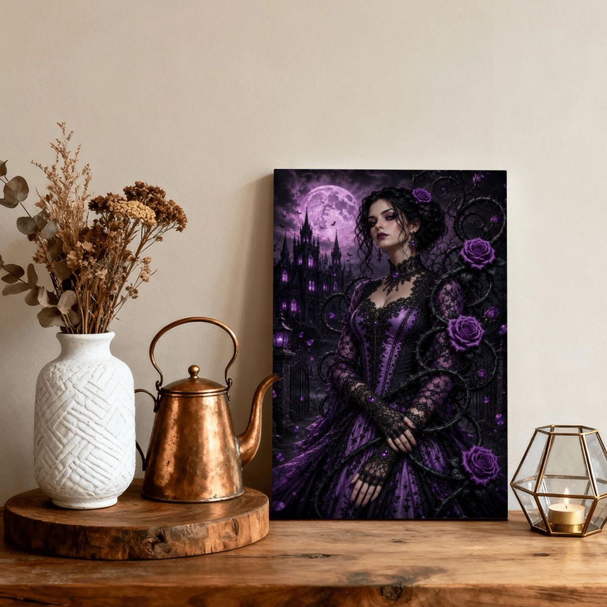 Framed Canvas Painting Gothic Halloween Woman with Vine (Made in the USA)