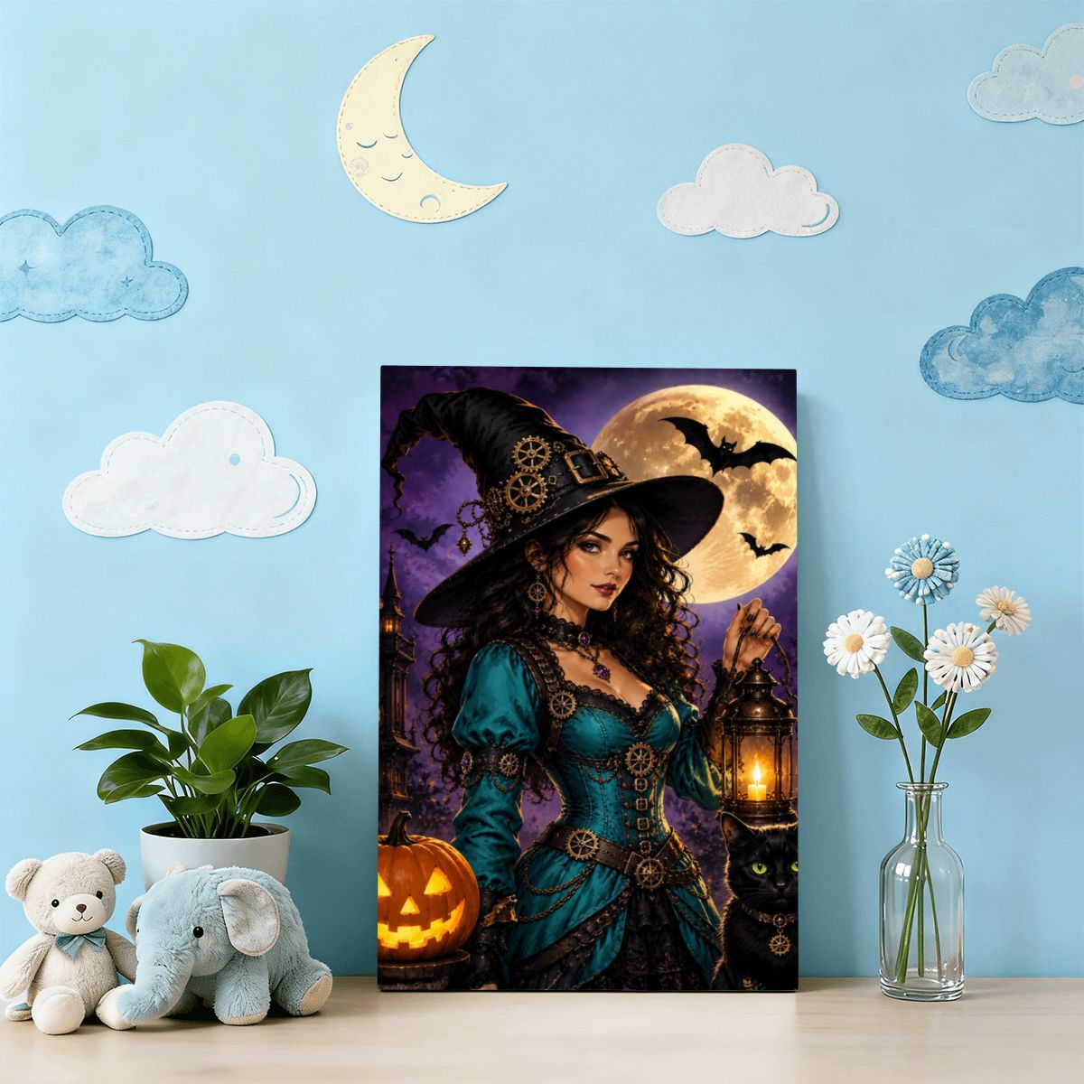 Framed Canvas Painting Halloween Witch (Made in USA)