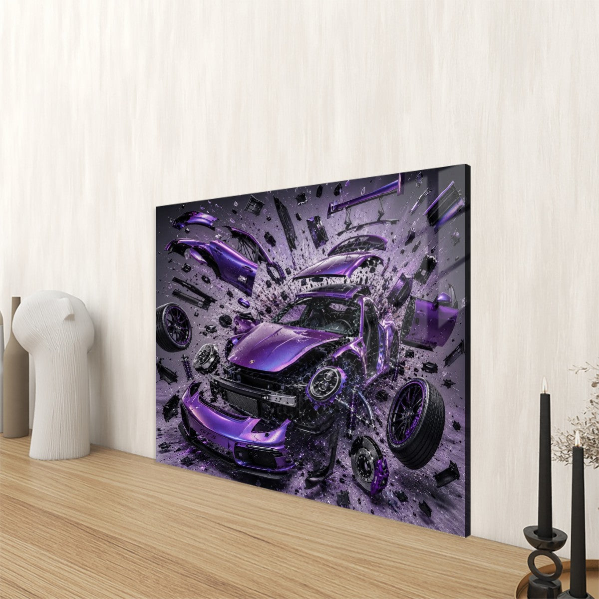 Rectangular Acrylic Wall Art Prints with Hook Porsche 918 Shattered-Purple Pearlescent