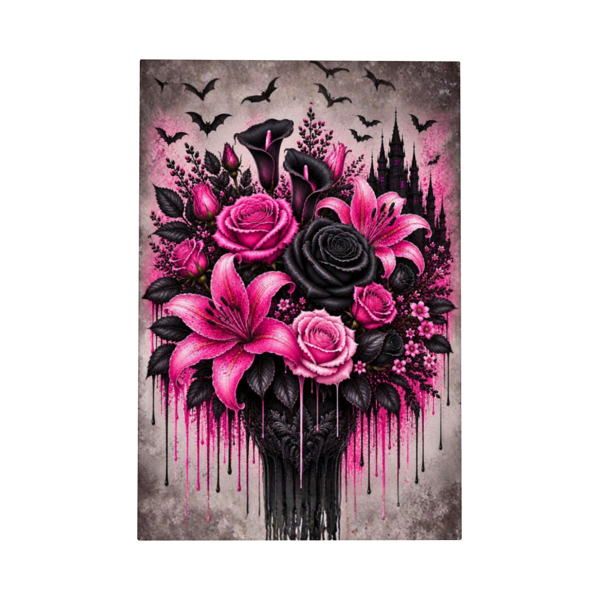 Framed Canvas Painting Pink Flower Bouquet (Made in USA)