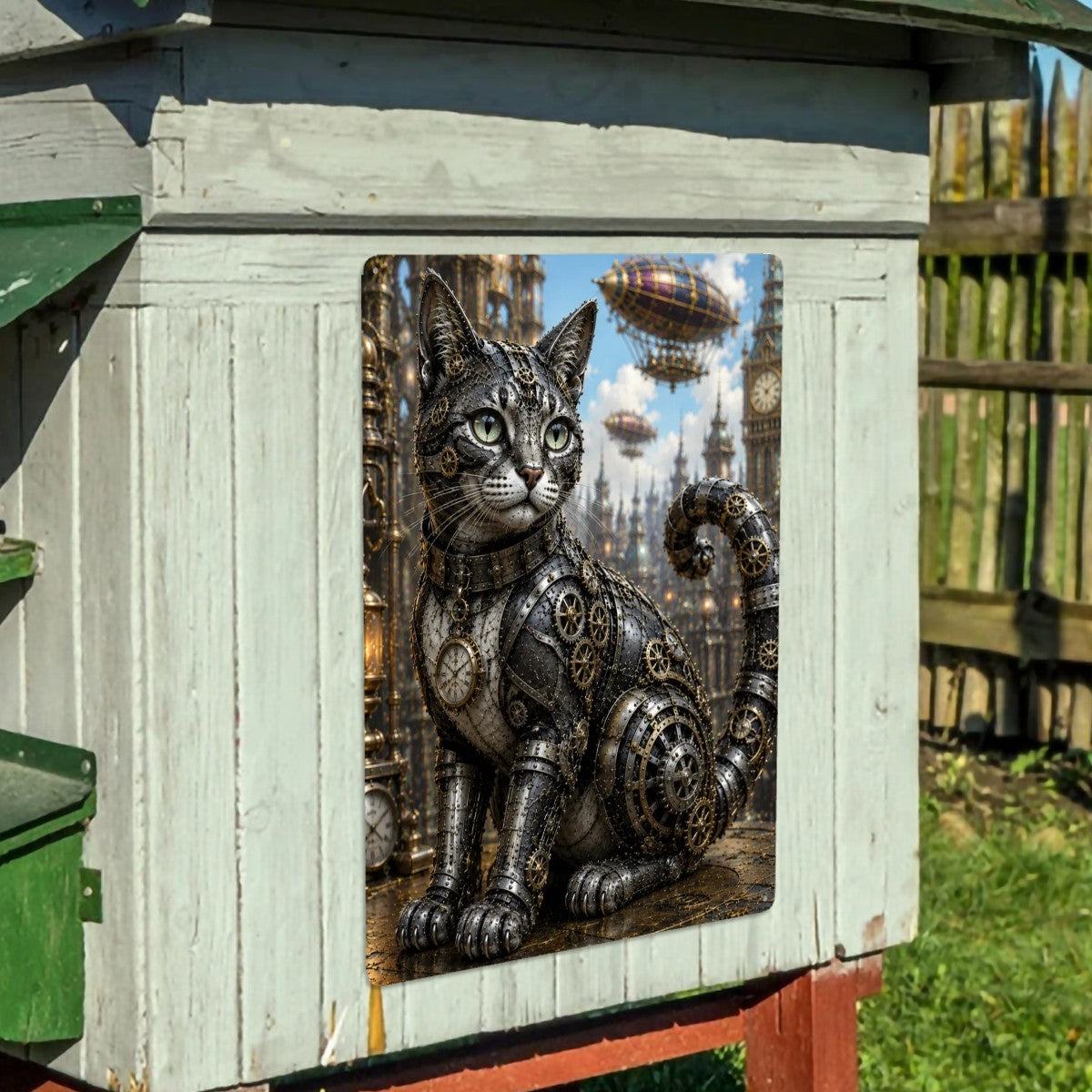 Rectangular Tin Sign Metal Sign Decor Steampunk Cat
