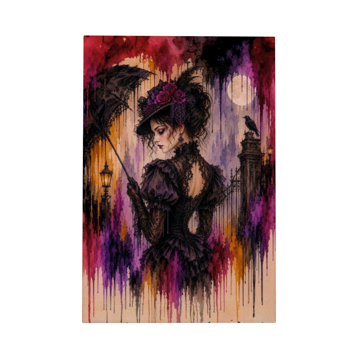 Framed Canvas Painting Victorian Drip Art Goth Rain (Made in USA)