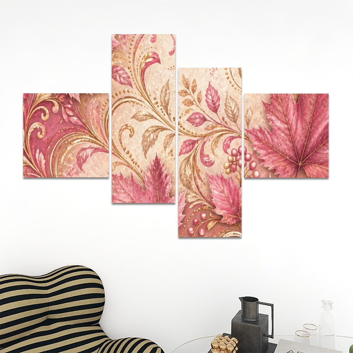 4 Panels Canvas Prints Wall Art Fall Pink