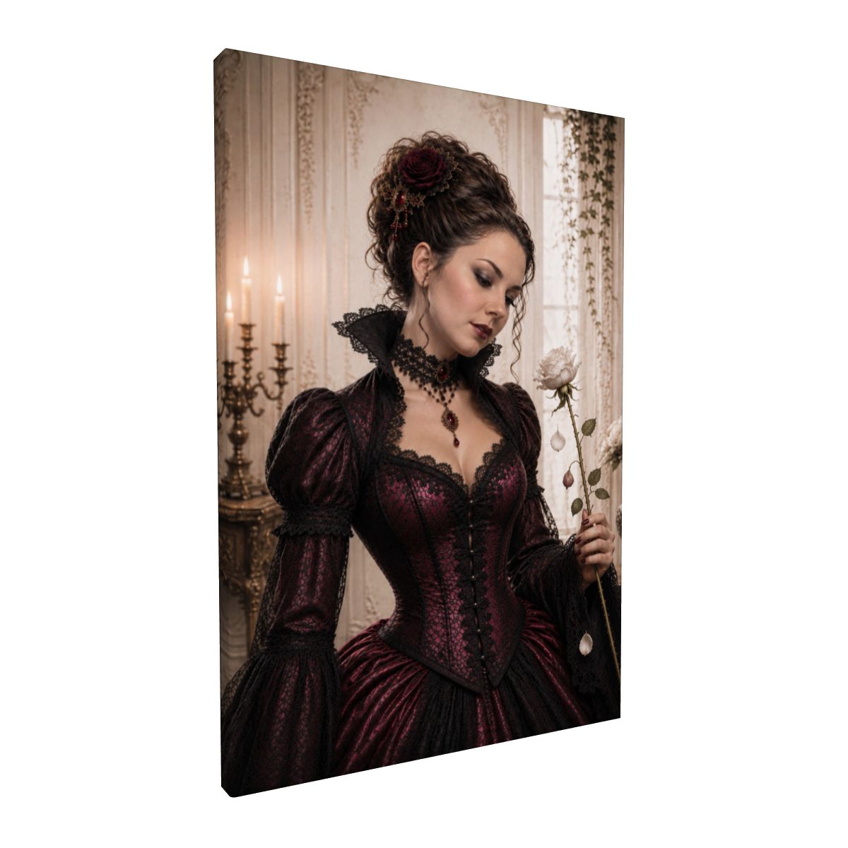 Framed Canvas Painting Gothic Victorian Woman with Rose Halloween (Made in USA)