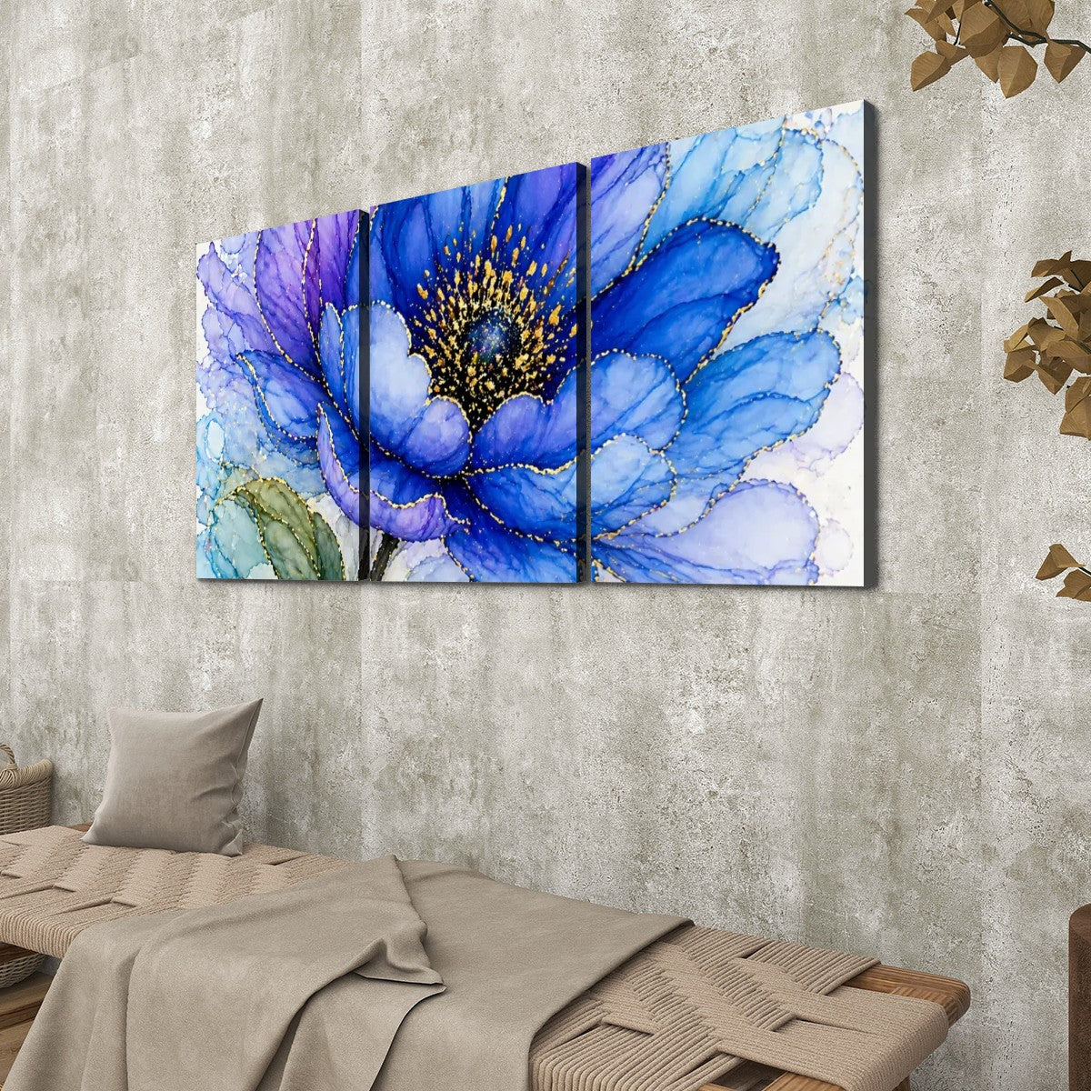 3 Panels Canvas Prints Wall Art Blue Flower