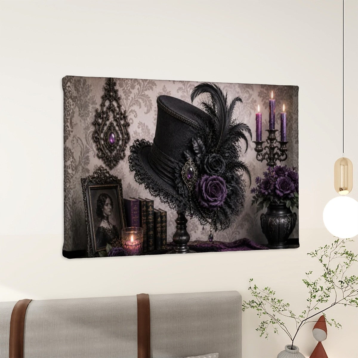 Small Canvas Prints Wall Art Decor Halloween Gothic Purple Victorian Hat