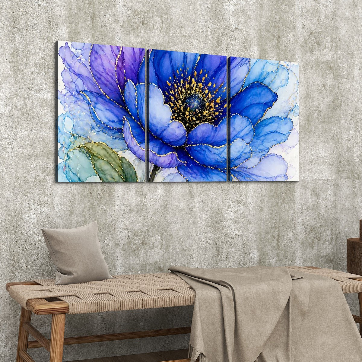 3 Panels Canvas Prints Wall Art Blue Flower