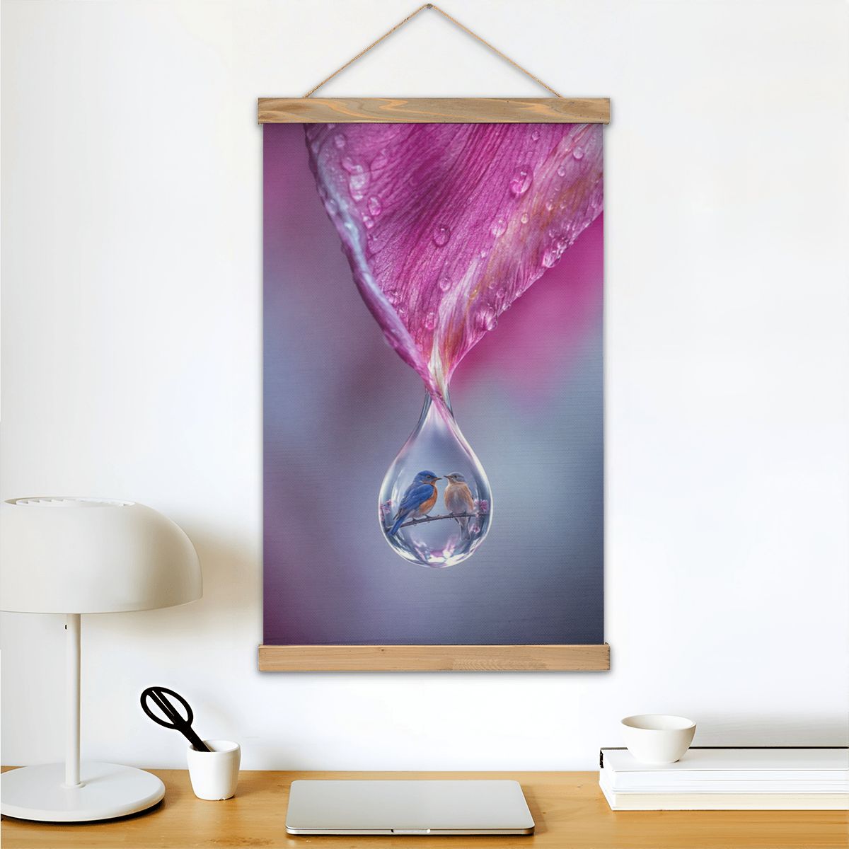 Linen Canvas Wall Art Bird Dew Drop