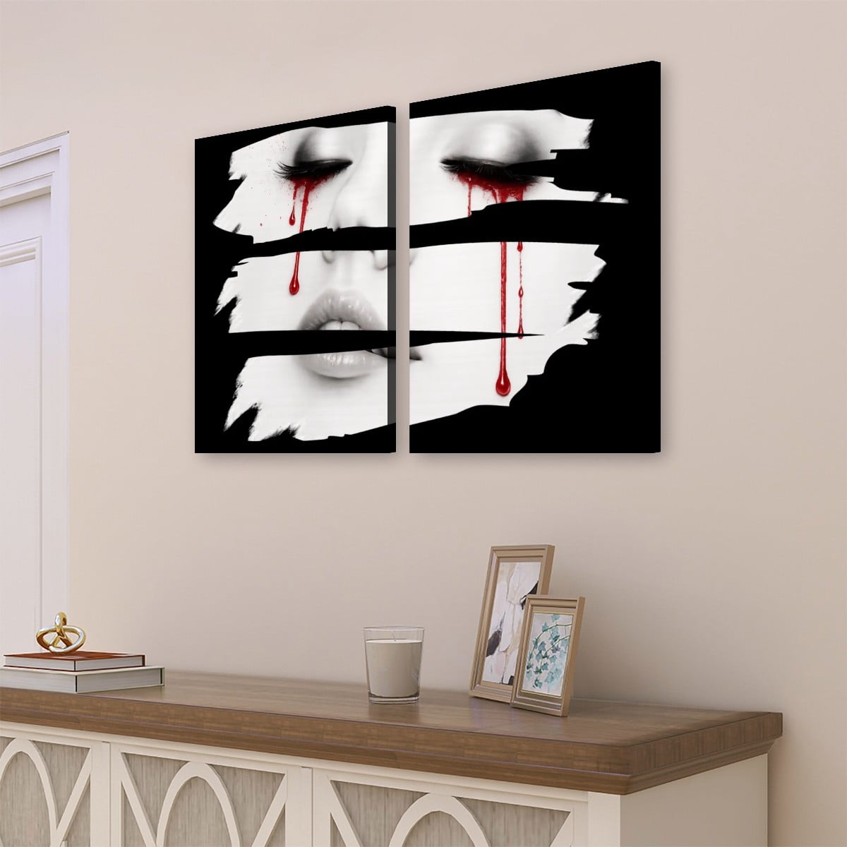 2 Panels Canvas Prints Wall Art Bleeding Heart (Black Background)
